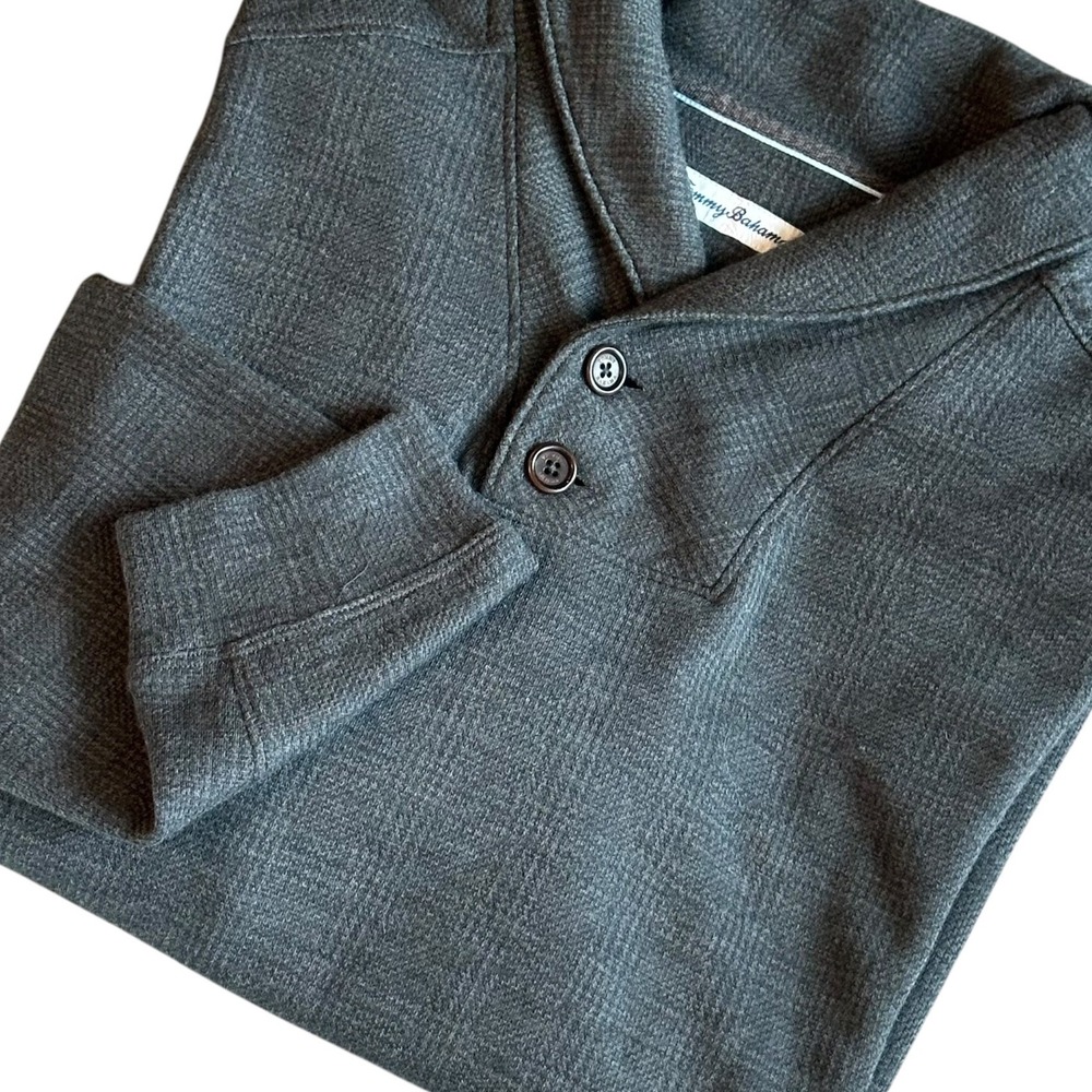 Tommy Bahama Sweater Men's XL Gray Plaid Shawl‎ Collar Pullover